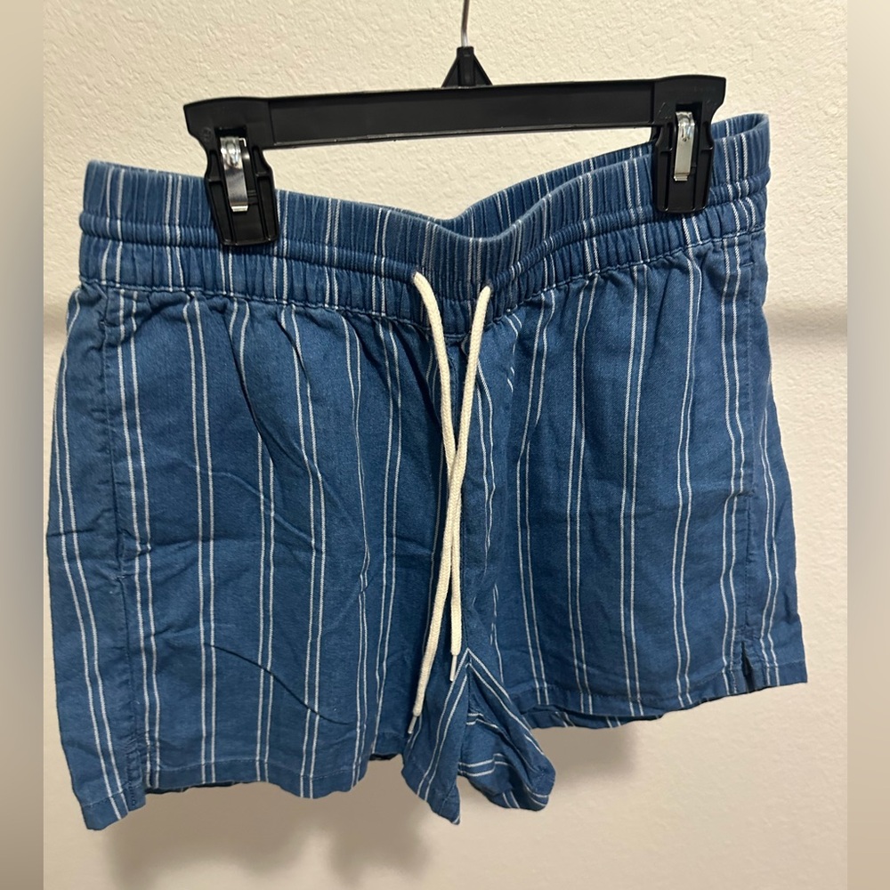 Madewell Blue and White Striped Athletic Shorts